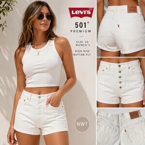 Levi’s Premium 501 denim shorts in crisp white/ivory – brand new with tags.